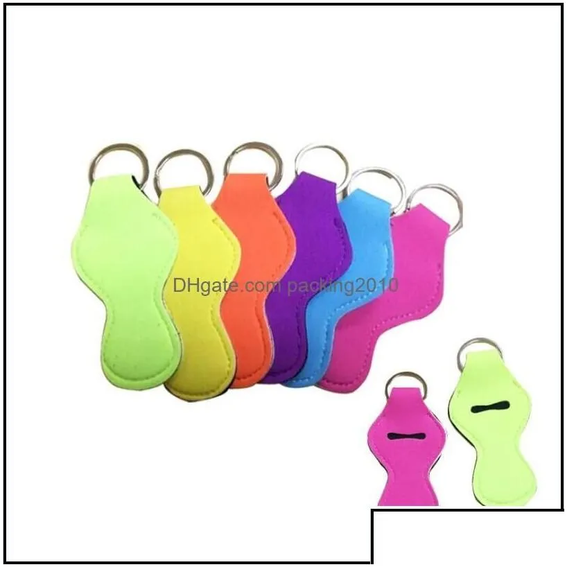 party favor solid color neoprene chapstick holder with key ring fashion colorf keychain lip balm lipstick sleeve party festival favo