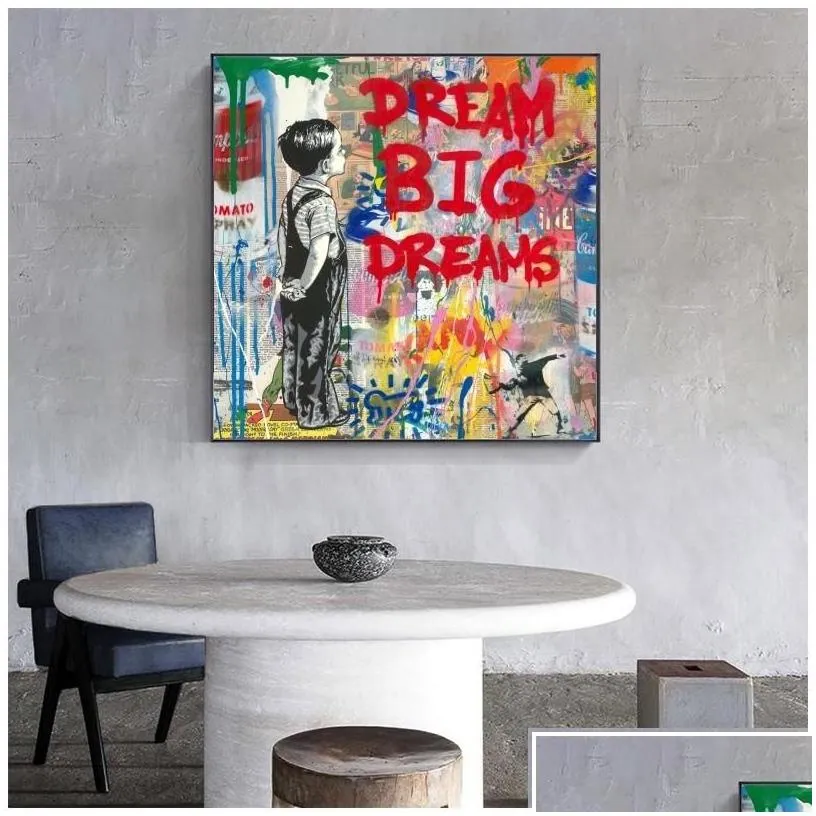 paintings banksy  street art dream posters and prints abstract animals graffiti canvas on the wall picture home decor drop delive
