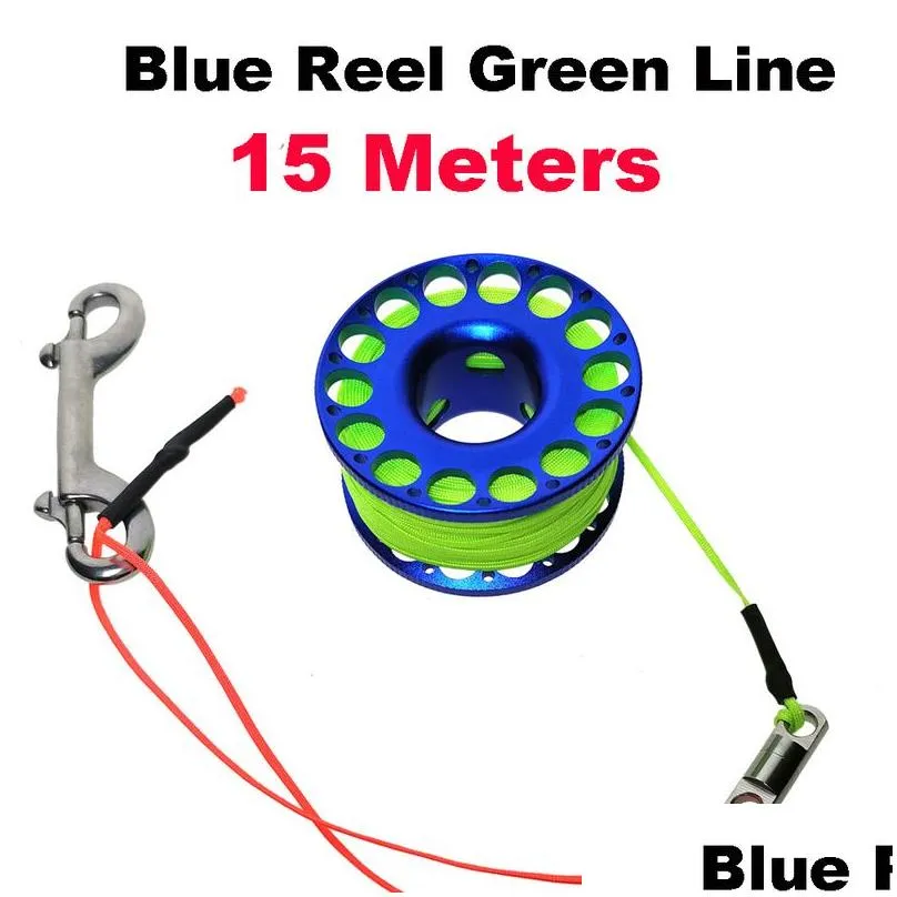 15m 20m 30m scuba diving aluminum alloy spool finger reel with stainless steel double ended hook smb equipment cave dive 220622