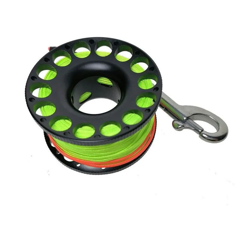 15m 20m 30m scuba diving aluminum alloy spool finger reel with stainless steel double ended hook smb equipment cave dive 220622