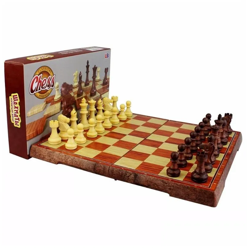 international chess checkers folding magnetic high-grade wood wpc grain board chess game english version m/l/xlsizes