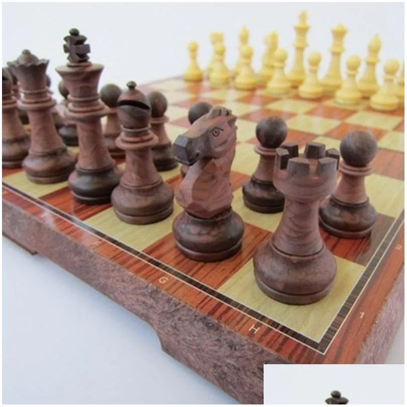 international chess checkers folding magnetic high-grade wood wpc grain board chess game english version m/l/xlsizes