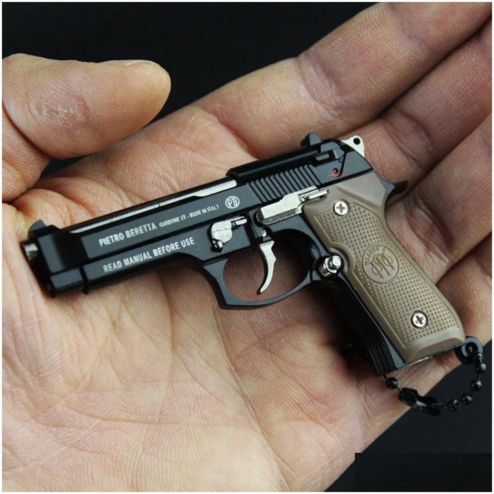 beretta 92f metal pistol gun miniature model toys 1:3 removable hand stress relief fidget keychain gun toy gift with clear holster