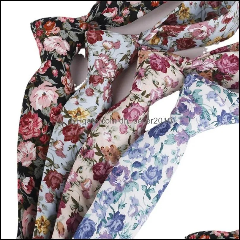 Floral Ties For Men 6cm Cotton Skinny Tie Woman Cravat Neckties Wedding Party Slim Casual Printed Neck Neckwear 3648 Q2