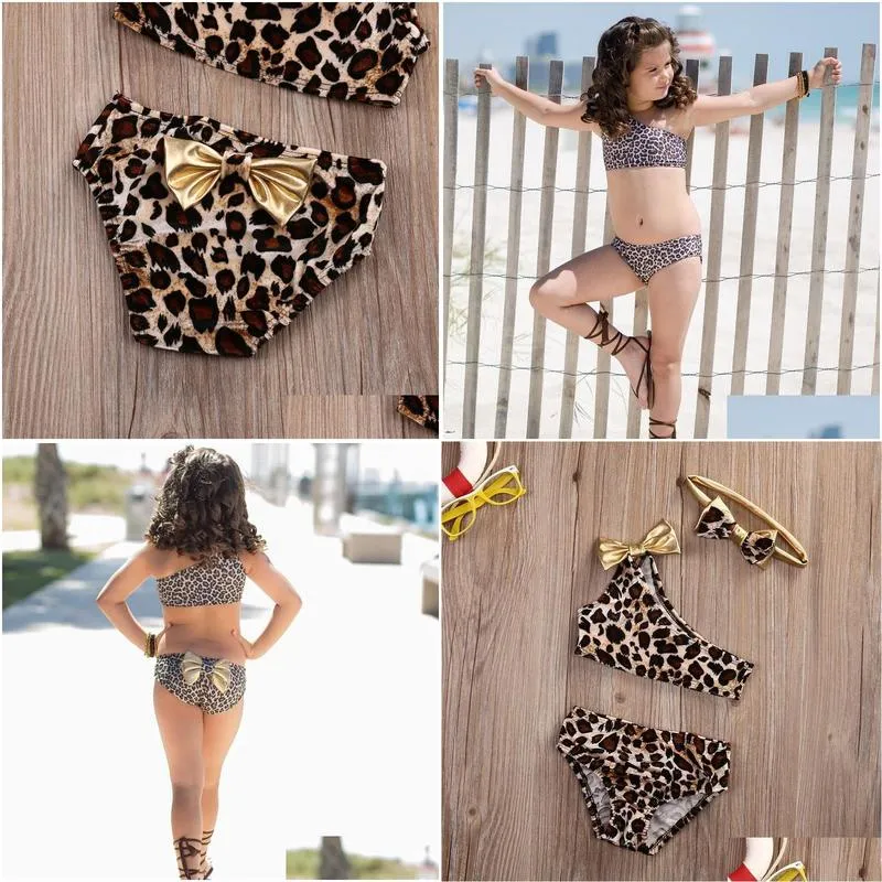 3pcs baby girls leopard swimwear kids bikini sets summer swimsuit beachwear children bathing suits 0 8y 220622