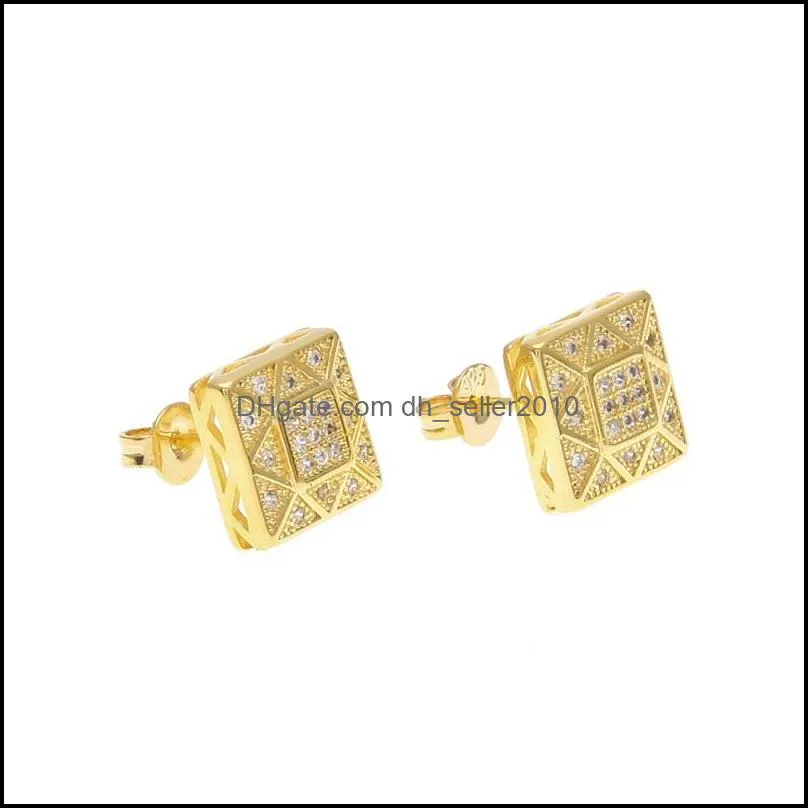 Mens Hip Hop Stud Earrings Jewelry Fashion Gold Silver Simulation Diamond Square Earring For Men