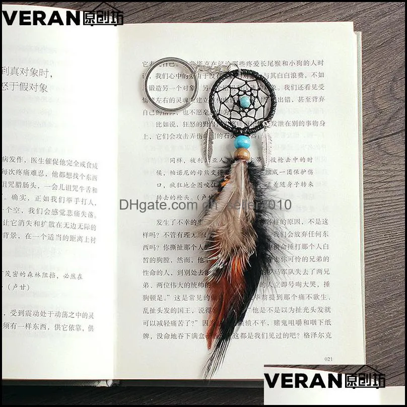 Mini Dream Catcher Keychain Creative Car Accessories Hanging Handmade Vintage Feather Decoration Ornament Party Gifts Keychains 1242