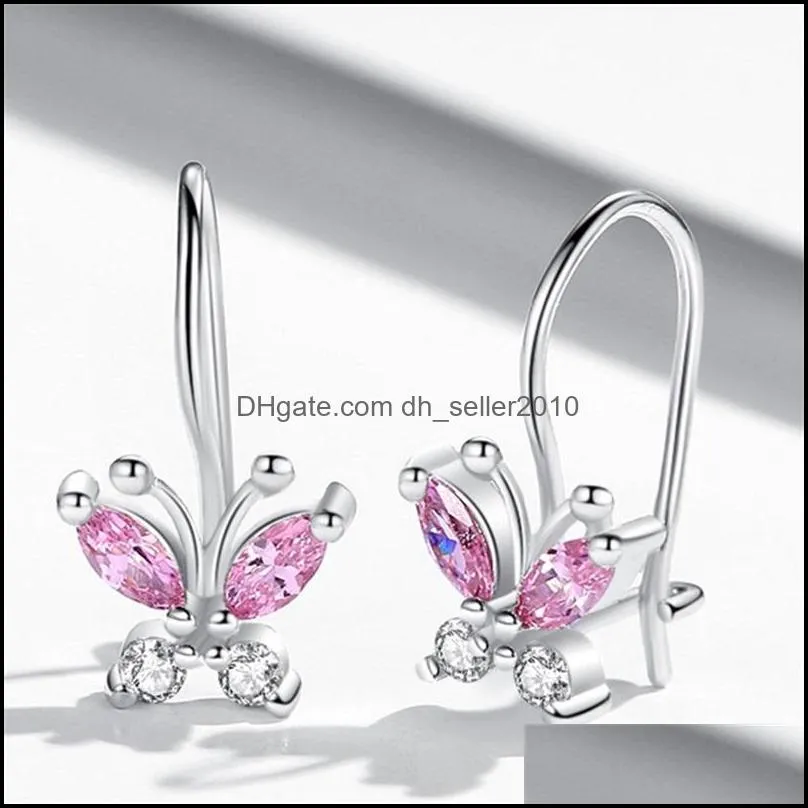Sparkling Crystal Cute Butterfly Earrings 925 Sterling Silver Small Hoop Earrings for Kids Baby Girls Children Jewelry 1227 Q2
