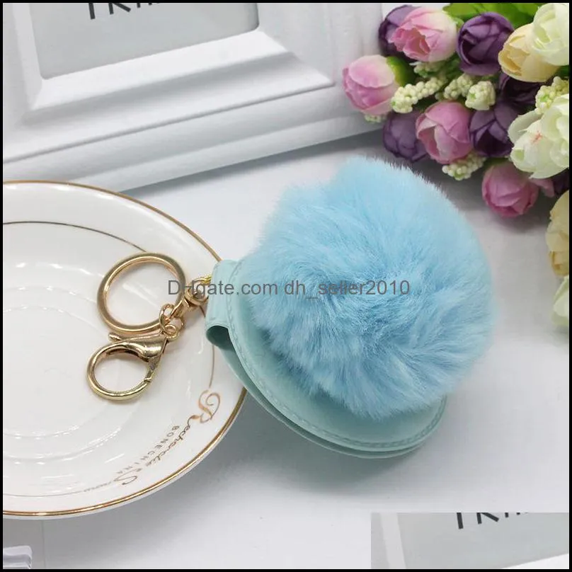 27 Colors 8cm Plush Fur Ball Keychain Fashion Puff Mirror Keychains Car Bag Key Chain Party Gift