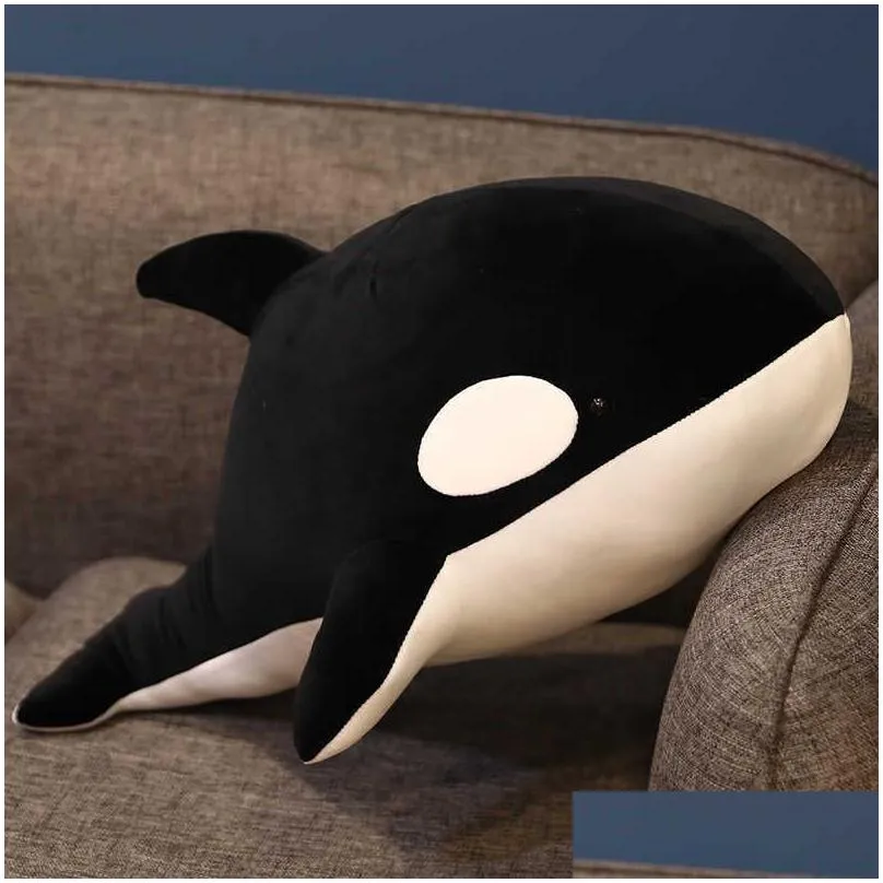 nice 60/80cm black and red shark plush toys big killer whale doll orcinus orca stuffed sea animals children birthday gift 210724