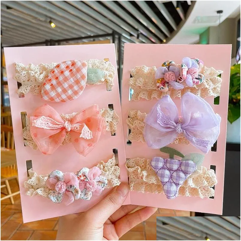 hair accessories 3pcs/set lace elastic baby girl headband sweet princess bow kids band flower headwear born pography props