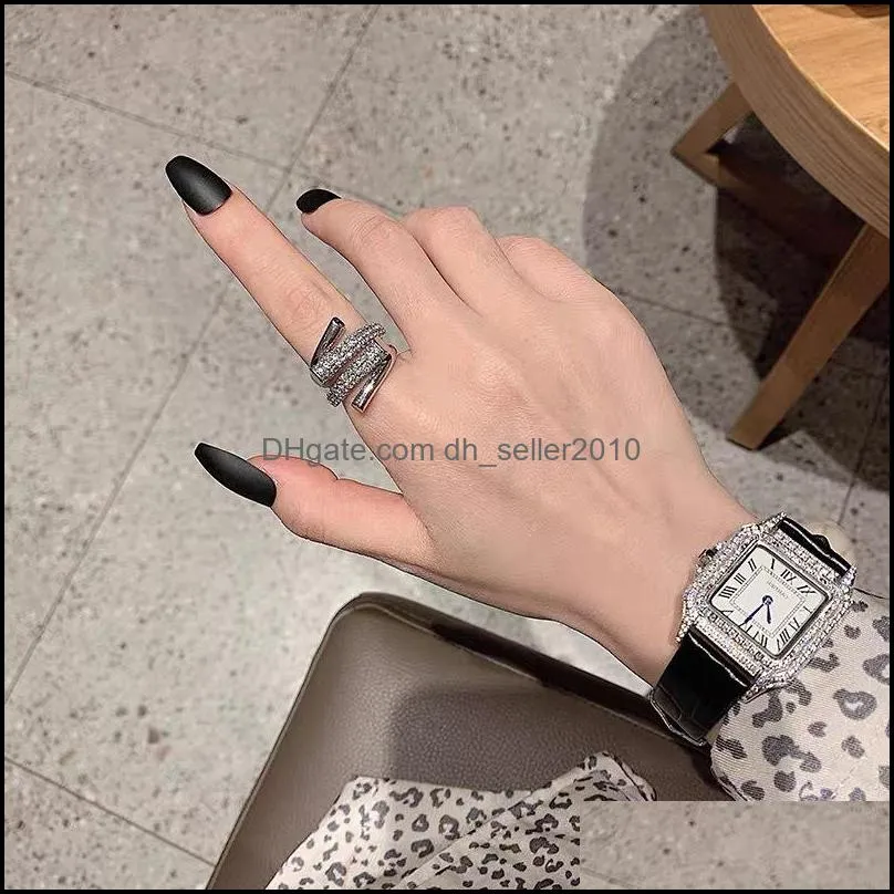 Exaggerated Design Silvery Wedding Rings Zircon Cross For Woman Korean Fashion Jewelry Gothic Party Girls Adjustable Ring