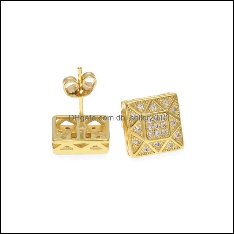 Mens Hip Hop Stud Earrings Jewelry Fashion Gold Silver Simulation Diamond Square Earring For Men