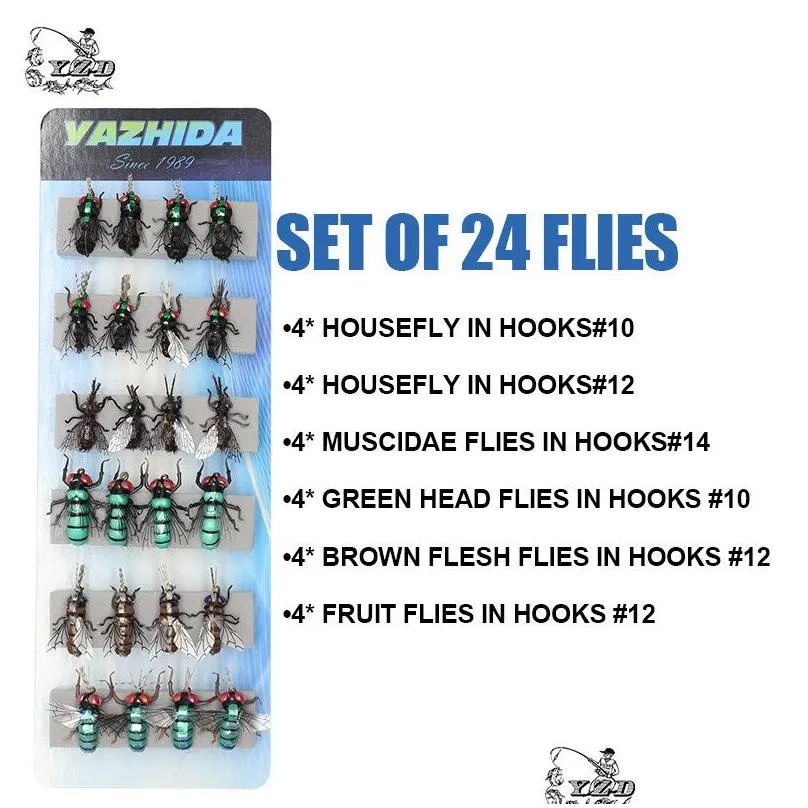 fly fishing flies set 12pcs mosquito housefly realistic insect lure for trout lure kit flyfishing 220302