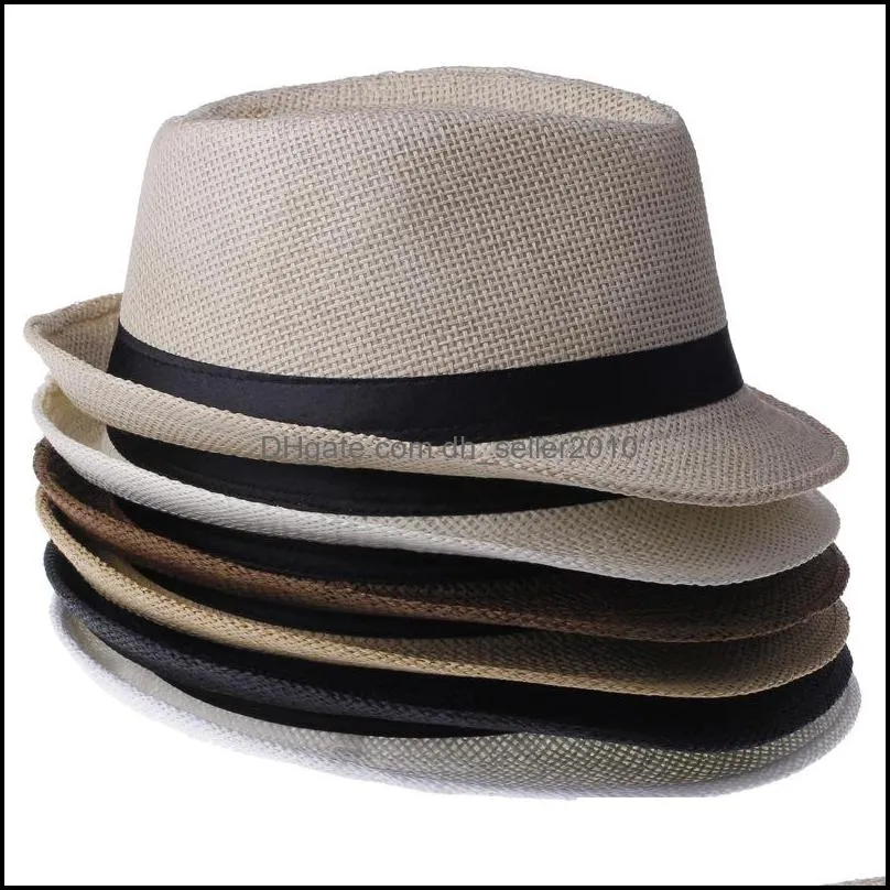 Fashion Womens Mens Unisex Fedora Trilby Gangster Cap Summer Beach Sun Straw Panama Hat Couples Lovers Hat 2021 553 T2