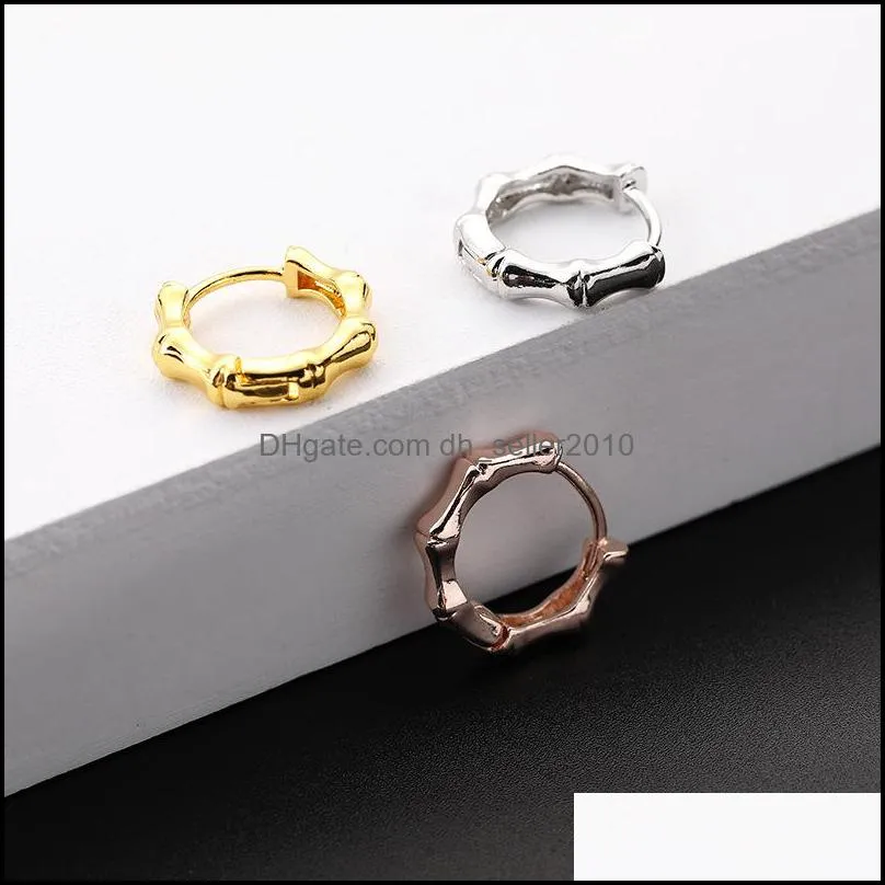 Punk Bamboo Design Small Hoop Earrings Gold Silver Color Korean Men Women Loops Earring for Male Female Earrings Party Jewelry 1827 Q2