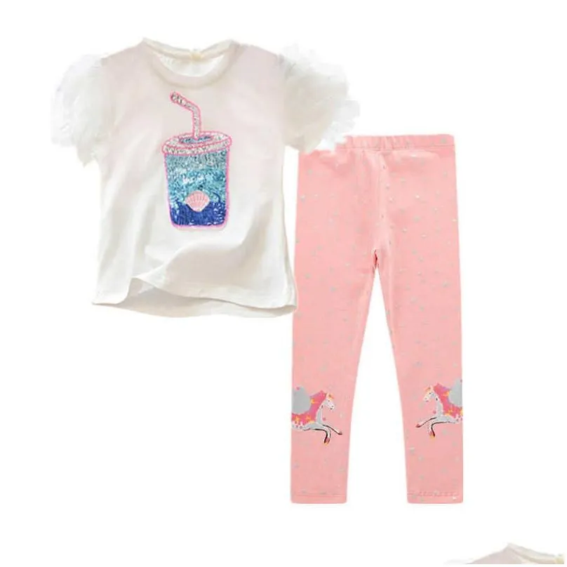 two pieces kids children girls clothes set little girl summer cartoon print t shirt and pants leggings outfits clothing 2pcs 210804