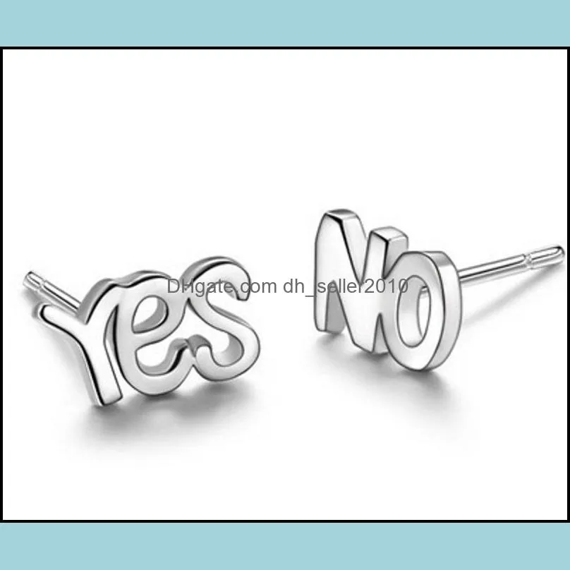 Asymmetry Letter Ear Studs Jewelry YES NO Men Women Plated Silver Earrings Fashion Accessories New Pattern