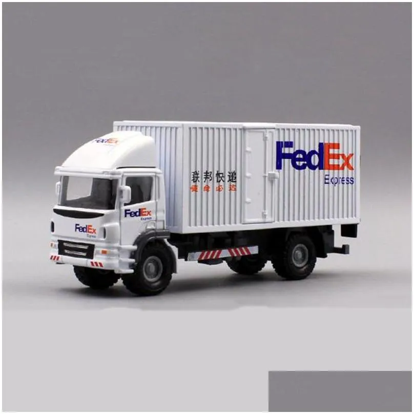 160 scale toy car metal alloy commerical vehicle express fedex van diecasts cargo truck model toys f children collection lj200930