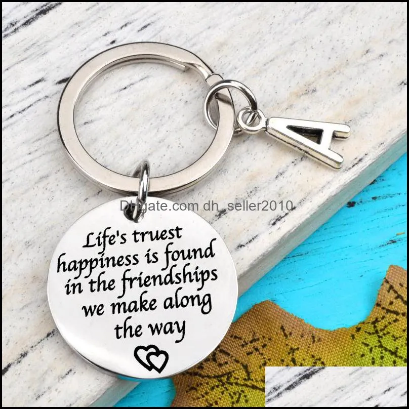 Circular Stainless Steel Key Chains Life Truest Happiness Is Found Confidante Friend Keys Buckle Fashion Luxury Designer Ornaments 2 8xk