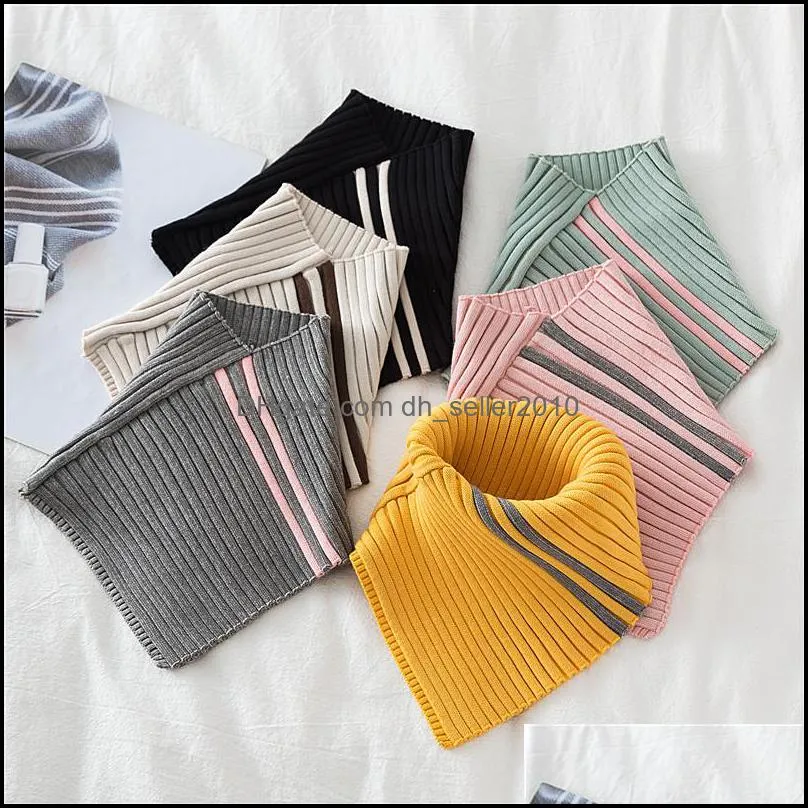 Neck Ties Winter Turtleneck False Fake Collar Ribbed Knitted Striped Detachable Triangle Scarf Wrap Windproof Stretchy Warmer 3645 Q2