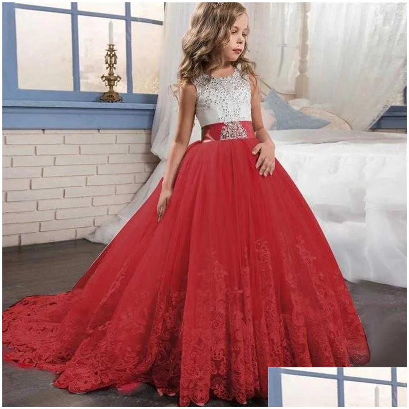 fancy kids dresses for girls teenager bridesmaid elegant princess wedding lace dress vestido party formal wear 8 10 12 14 years 210727