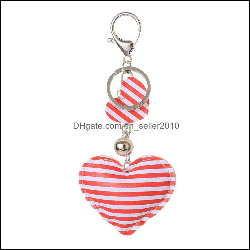 8 Colors Fashion Stars And Stripes Print PU Leather Love Heart Keychain Silver Color Clasp Pave Independence Day Key Chain Pendant 1127