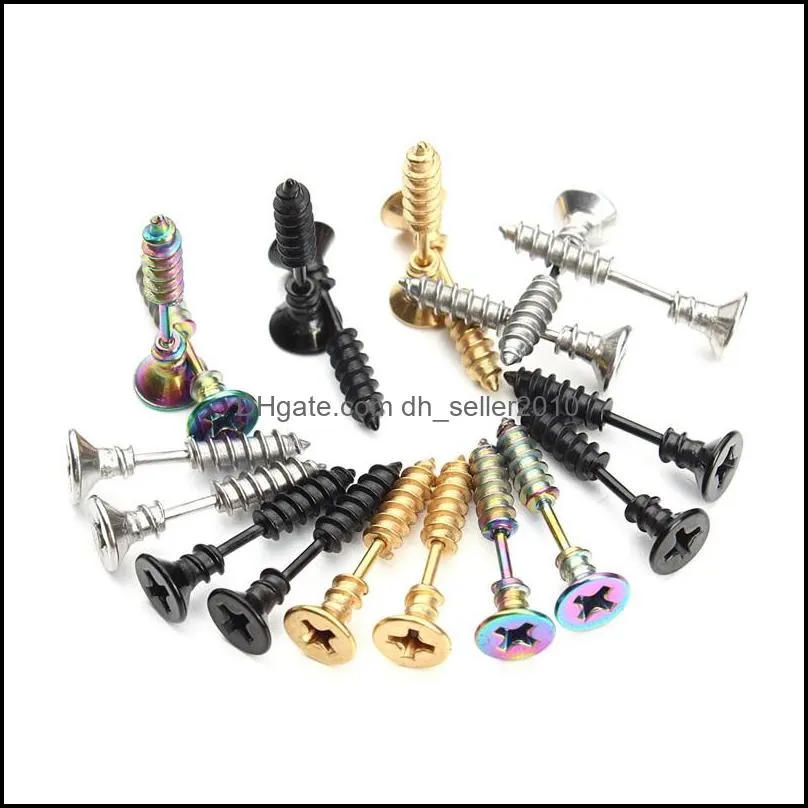 1Pair Punk Fashion Gold Color Stainless Steel Nail Screw Stud Earring for Women Men Helix Ear Body Piercing Jewelry