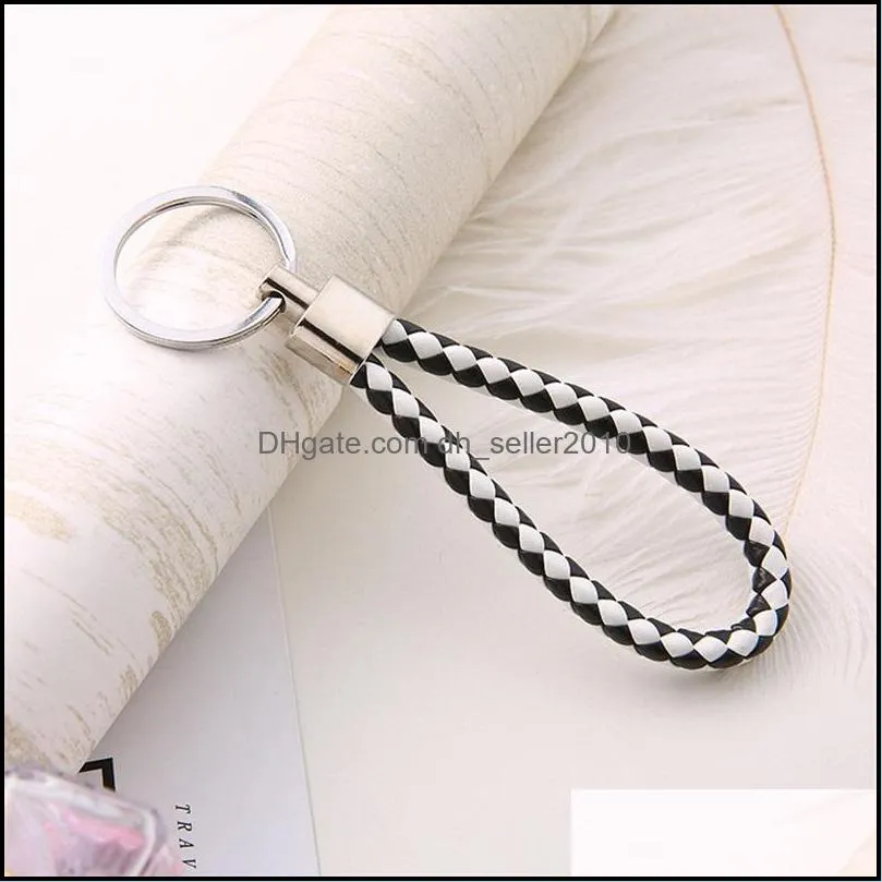 Mix color Leather Braided Woven Keychain Rope Rings Fit DIY Circle Pendant Key Chains Holder Car Keyrings Jewelry accessories 475 T2