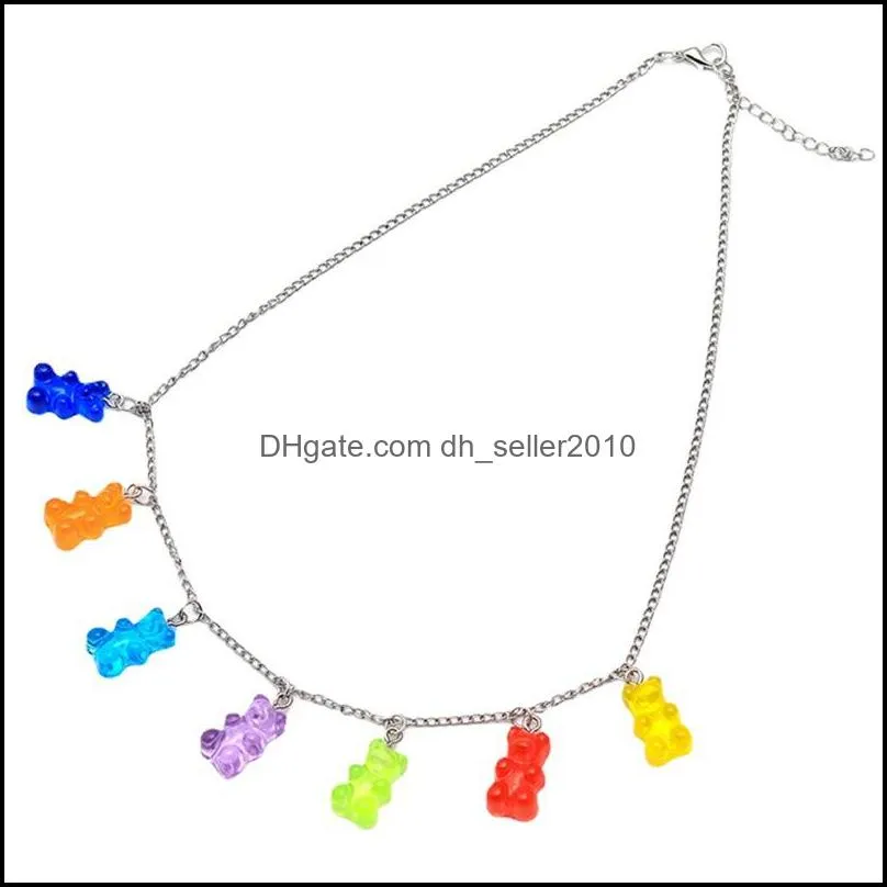 Rainbow Candy Bear Charm Bracelets Gummy Candy Dangle Earrings For Women Cartoon Candy Bears Pendant Necklaces Jewelry