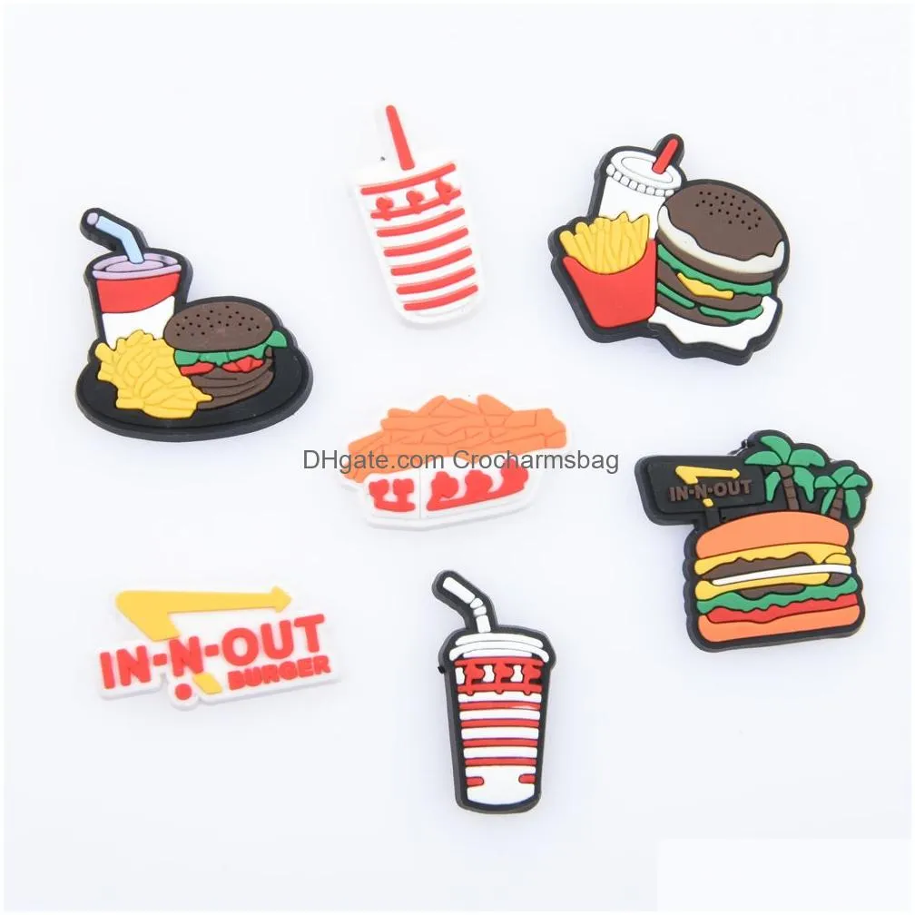 Popular PVC chick fil French fries Pizza Party Christmas hamburger shoes charm gift childrens Clogs Shoes decoration DIY