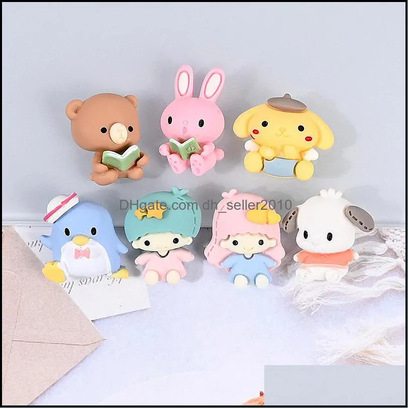 20Pcs Cute Cartoon Animals Flatback Resin Components Dog Bear Rabbit Characters Phone Deco Parts DIY Scrapbook Accessories