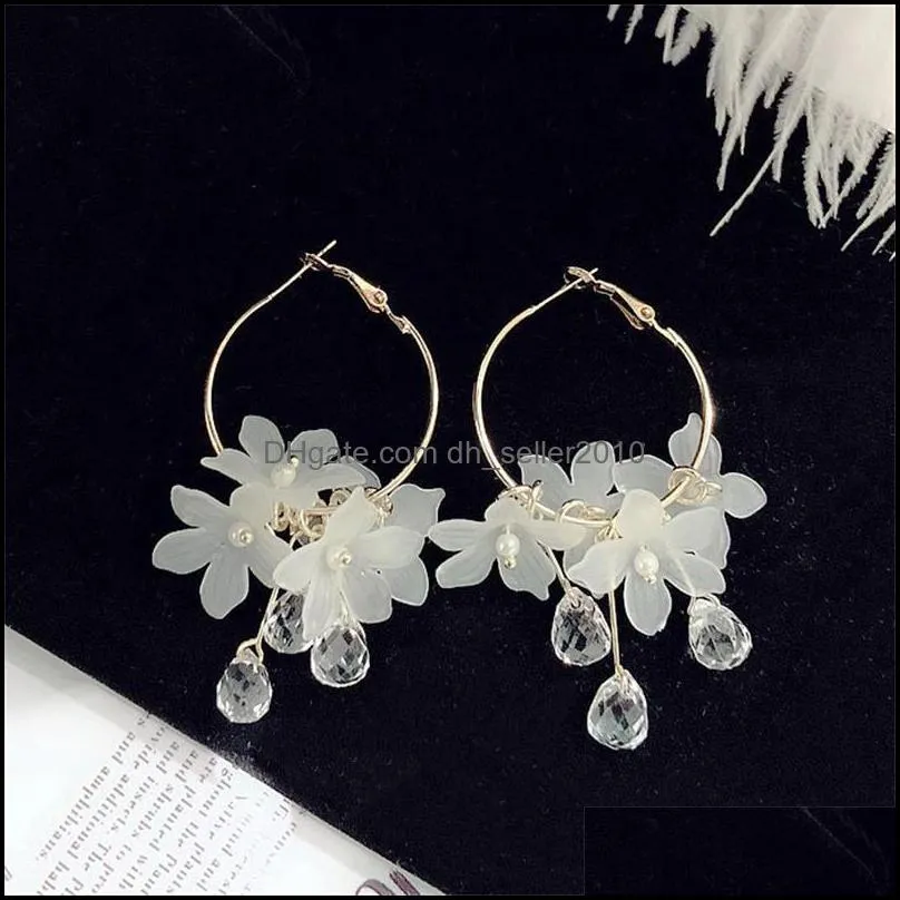 Crystal Hoop Earrings Circle Flower Tassels Petal Water Drop Ear Pendants Women Charms Fashion Jewelry Accessories 2 2jd N2