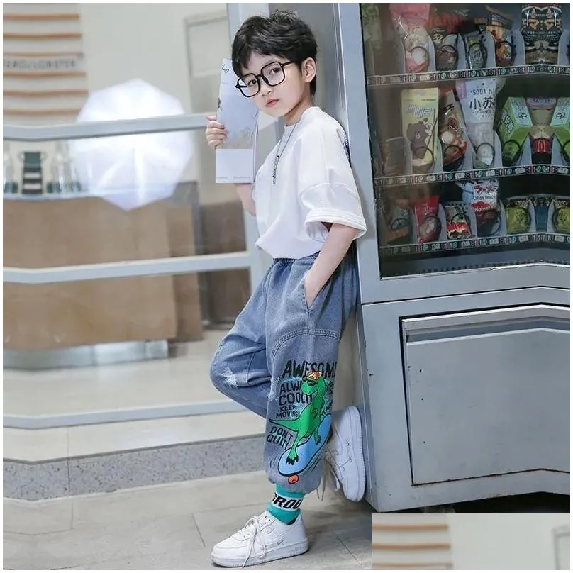 jeans for boys teenage children elastic waist denim pants kids trousers boy clothes 4 13t 230220