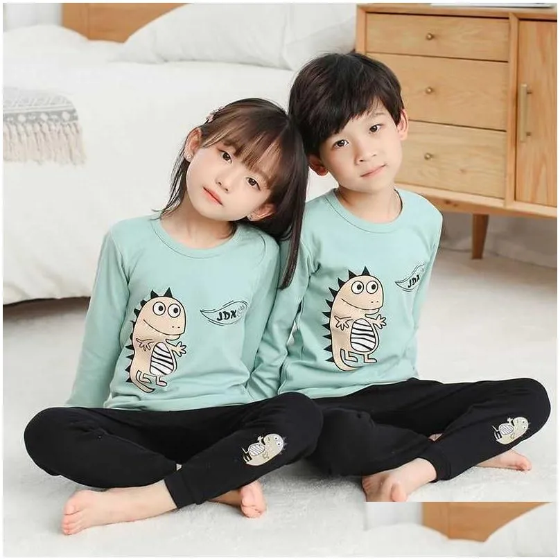 tuonxye children full sleeve pajamas set girls shy cat kids cotton pyjamas girl pijama baby childs sleepwear clothing 210729