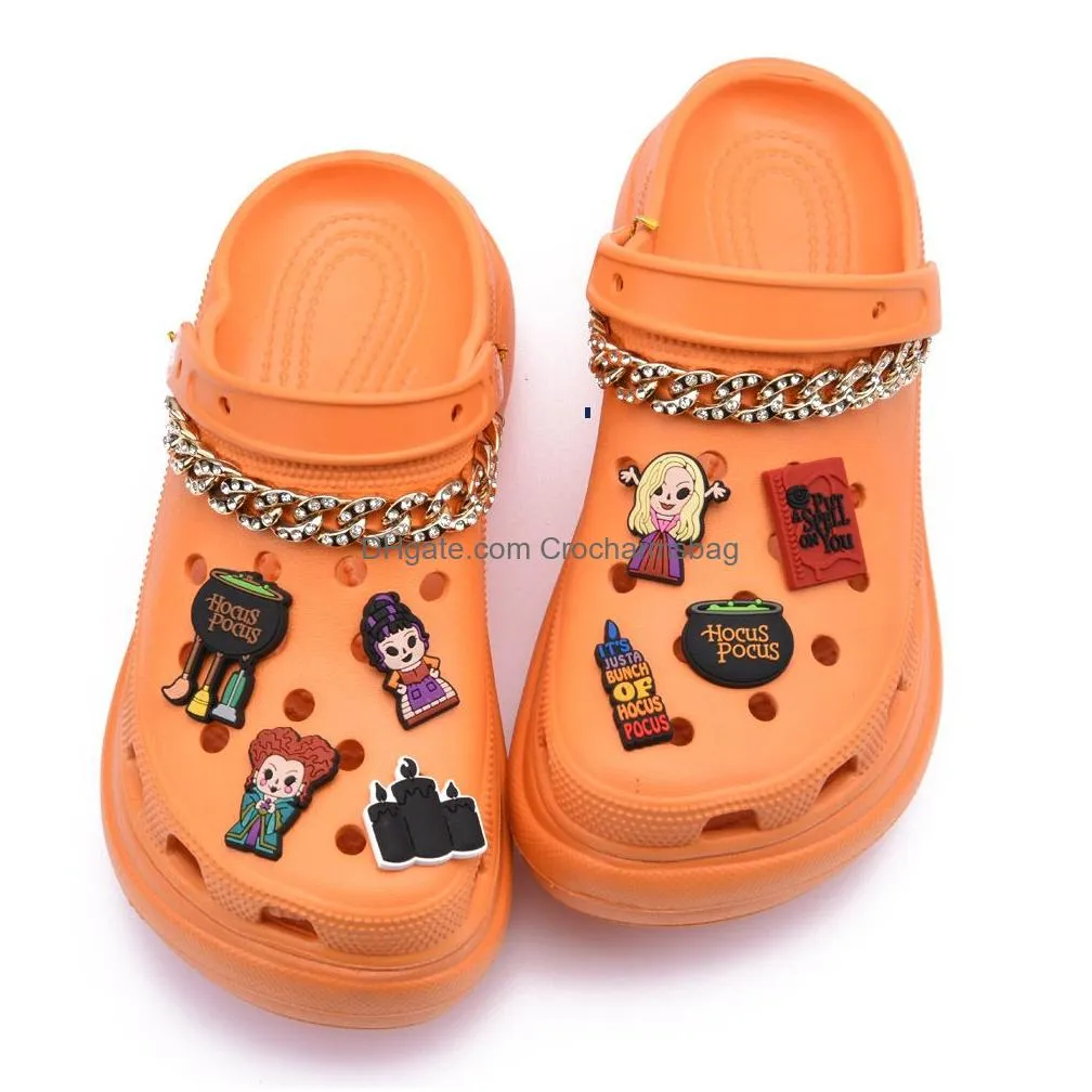 Wholesale Hocus Pocus Shoes Charms Popular Halloween Moives Clog Shoe Charms Decoration Custom Soft Rubber Pumpkin Croc Charm for kids holiday