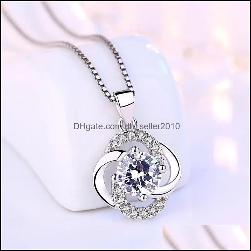 925 sterling silver new women fashion jewelry purple crystal zircon four-leaf clover flower pendant necklace length 45CM