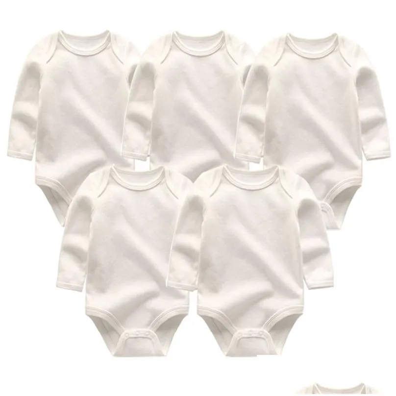 baby girl boys romper 5pcs/lots born sleepsuit infant baby clothes long sleeve solid color jumpsuits unisex baby custome 201127