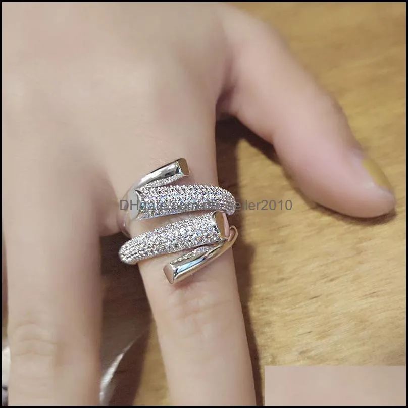 Exaggerated Design Silvery Wedding Rings Zircon Cross For Woman Korean Fashion Jewelry Gothic Party Girls Adjustable Ring