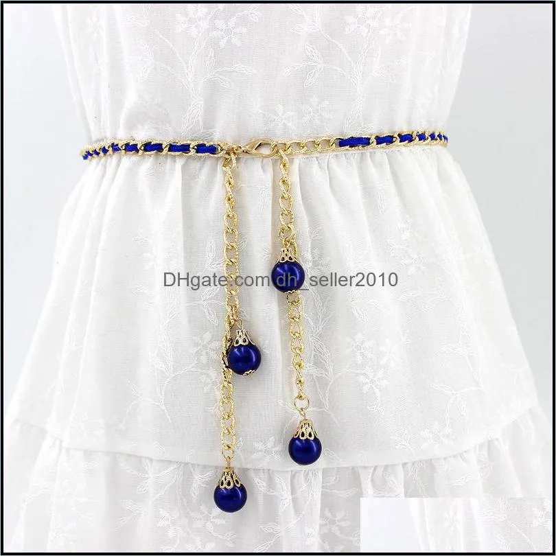 Korean Version Woman Metal Dress Chains Fashion Hook Threading Little Pearl Decorate Women Colorful Waist Chain 3 99wr B3