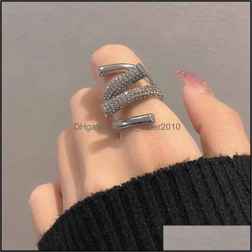 Exaggerated Design Silvery Wedding Rings Zircon Cross For Woman Korean Fashion Jewelry Gothic Party Girls Adjustable Ring