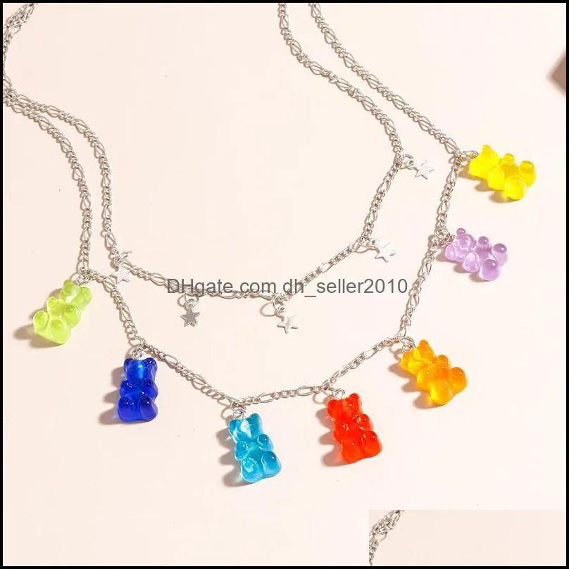 Rainbow Candy Bear Charm Bracelets Gummy Candy Dangle Earrings For Women Cartoon Candy Bears Pendant Necklaces Jewelry