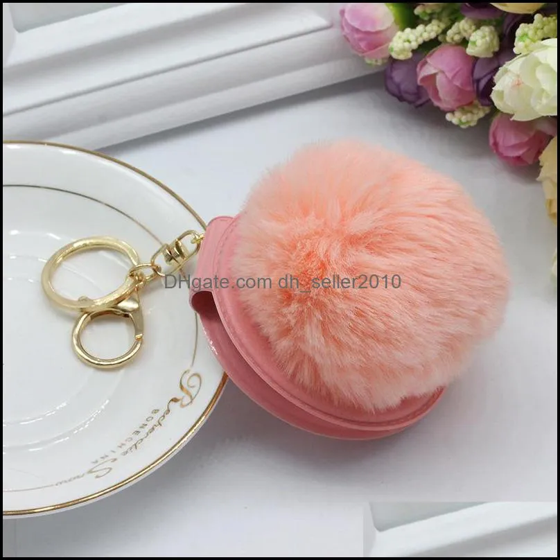 27 Colors 8cm Plush Fur Ball Keychain Fashion Puff Mirror Keychains Car Bag Key Chain Party Gift