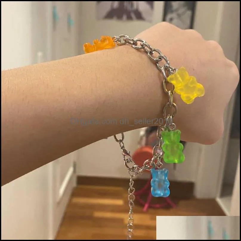 Rainbow Candy Bear Charm Bracelets Gummy Candy Dangle Earrings For Women Cartoon Candy Bears Pendant Necklaces Jewelry