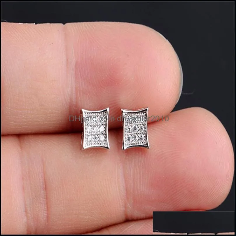 Blings Men Women Studs Earring Gold Plated Bling CZ Diamond Square Earrings for Girls Party Wedding Jewlery Hip Hop Earrings 521 Z2