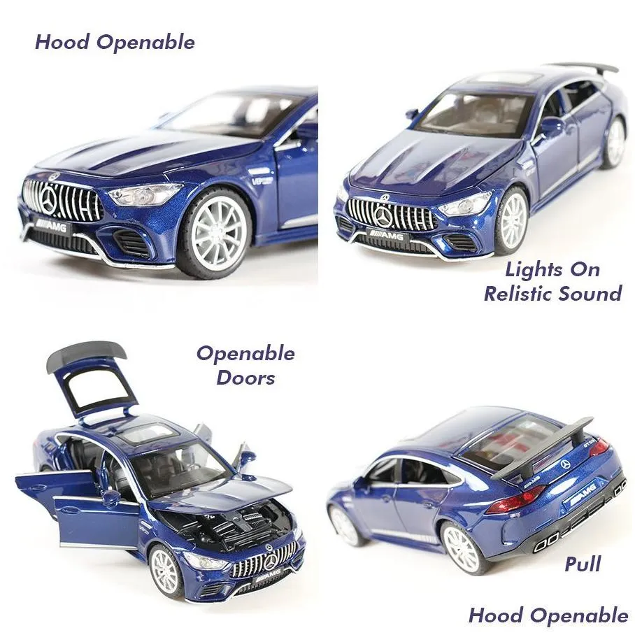 132 simulation alloy toy car diecast amg gt-63 s sports car model vehicles car 1/32 decorations with sound and light open door