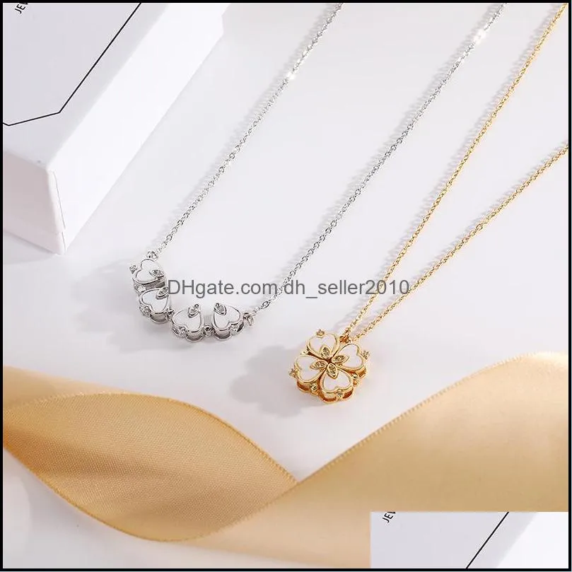 Retro Magnetic Folding Heart Shaped Grass Pendant Necklace Women Love Clavicle Chain Gifts Openable Choker Jewelry