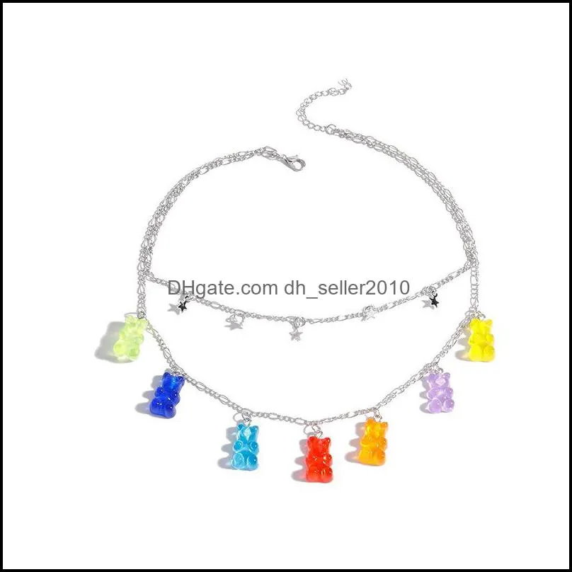 Rainbow Candy Bear Charm Bracelets Gummy Candy Dangle Earrings For Women Cartoon Candy Bears Pendant Necklaces Jewelry