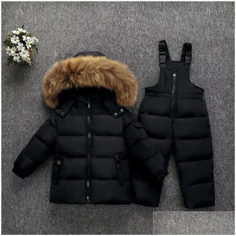 2019 winter down jacket children clothing set baby toddler girl kids clothes for boy parka thicken coat snow wear ski suit t191026