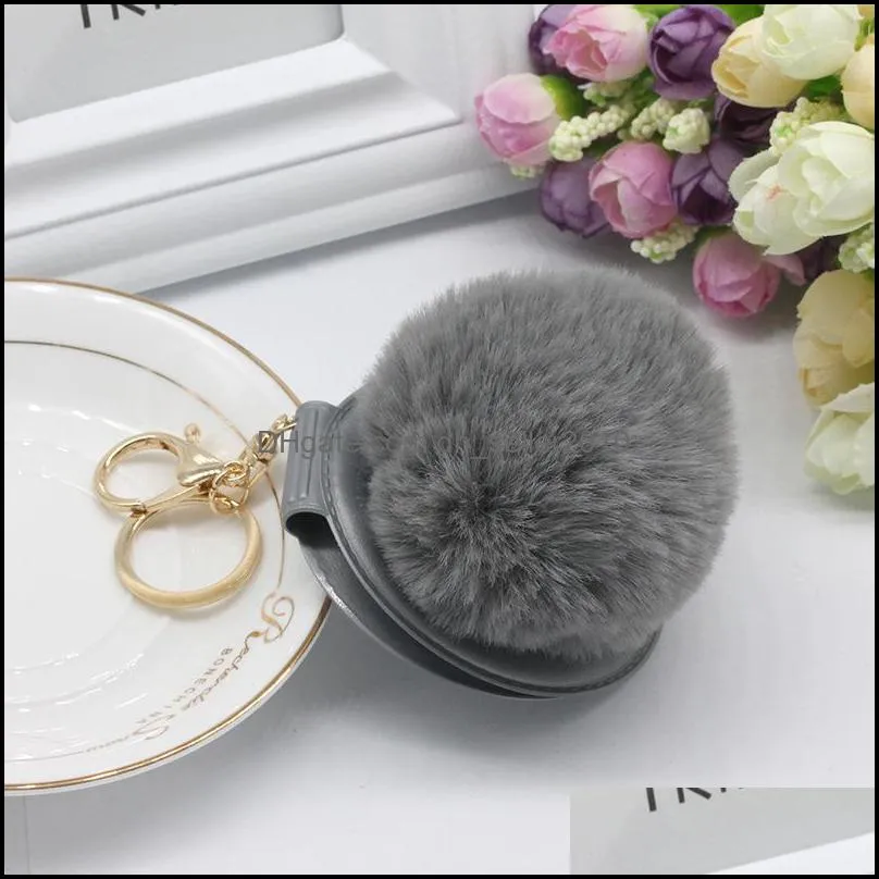 27 Colors 8cm Plush Fur Ball Keychain Fashion Puff Mirror Keychains Car Bag Key Chain Party Gift